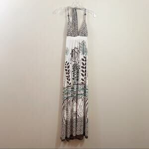 Vintage Y2K Forever 21 Floral Cream/Brown Halter Maxi Dress